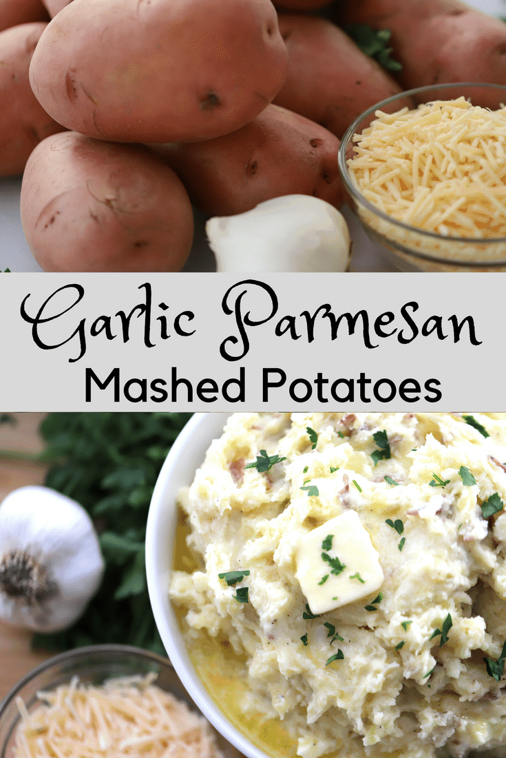 pinterest pin for Garlic Parmesan Mashed Potatoes