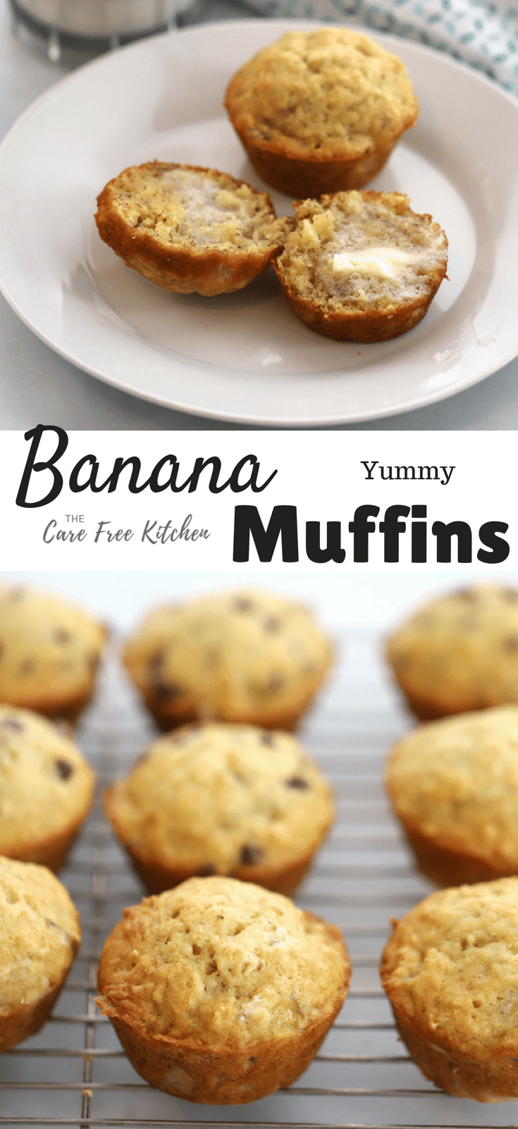 Pinterest pin for Healthier Banana Muffins, greek yogurt muffins banana, greek yogurt muffins banana. 