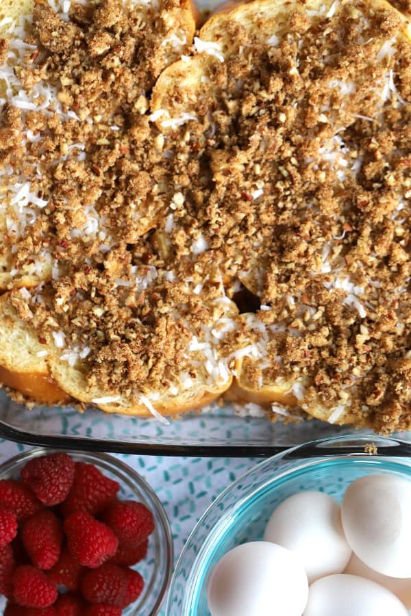 This easy coconut french toast bake is a perfect addition to any breakfast or holiday brunch.