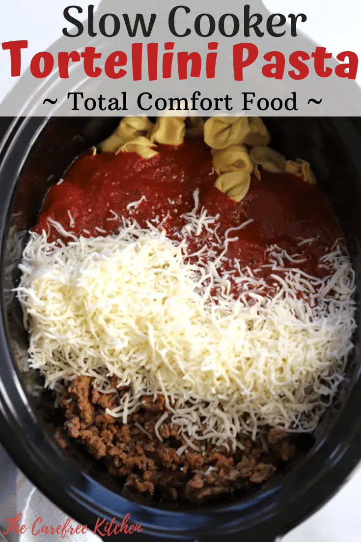 ingredients for slow cooker tortellini pasta bake in slow cooker