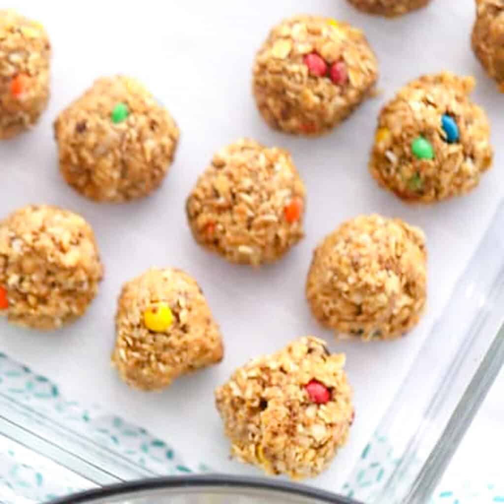 Coconut Peanut Butter Power Balls in a baking dish.