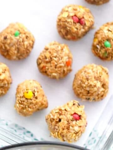 Coconut Peanut Butter Power Balls in a baking dish.