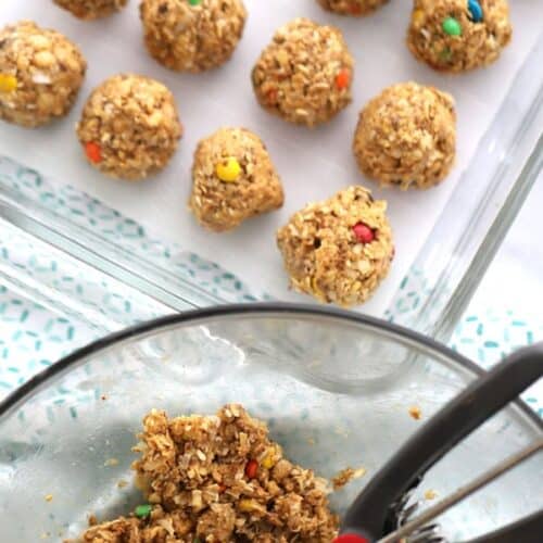 Coconut Peanut Butter Power Balls in a baking dish.