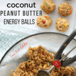 Pinterest pin for Coconut Peanut Butter Energy Balls.