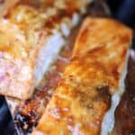 Cedar Plank Salmon Recipe on a cedar plank with teriyaki salmon glaze, a cedar plank salmon recipe