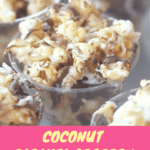 This coconut caramel popcorn recipe is a step-by-step guide, I will show you how make the most delicious coconut caramel popcorn!! It has layers of flavors, toasted coconut, coconut flavored caramel, and a chocolate drizzle!Â 