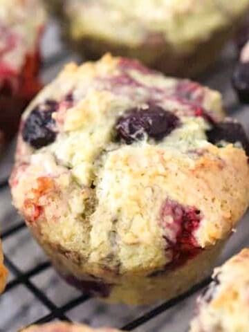 Best triple berry muffins recipe from scratch, frozen berry muffins.
