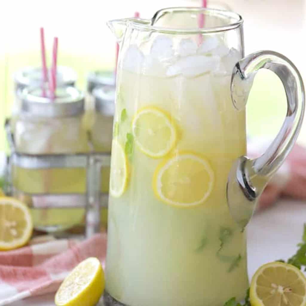 Mint lemonade is made with simple ingredients and is a great Memorial Day menu idea.