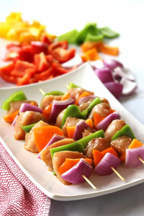 Southwest Chicken Kabobs on a white plate.