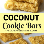 These Coconut Cookie Bars recipe is for you!! They are chewy, and just a little crispy on top, and packed with loads of sweet coconut! These amazing cookie bars are going to be your family favorite in no time!