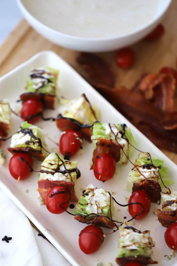 Wedge Salad Kabobs on a serving plate.
