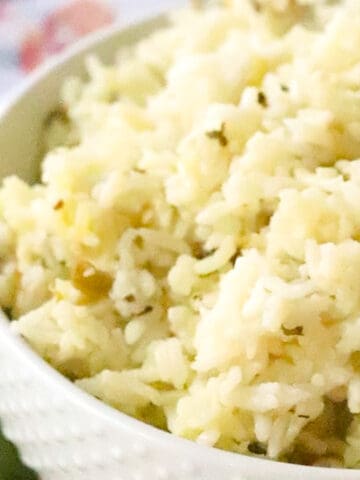 Lime rice, or as many call it, cilantro lime rice. Perfect as a side dish, in a taco, salad, or burrito