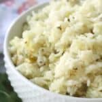 Lime rice, or as many call it, cilantro lime rice. Perfect as a side dish, in a taco, salad, or burrito