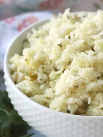 Lime rice, or as many call it, cilantro lime rice. Perfect as a side dish, in a taco, salad, or burrito