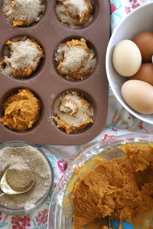 Einkorn pumpkin muffin recipe, prepared and ready to bake