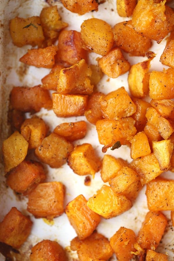 oven roasted squash in a baking dish