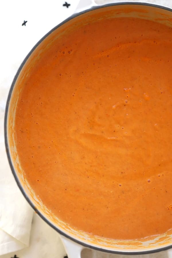 Tomato basil soup in a large crockpot