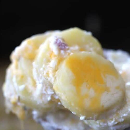 ham and cheese scalloped potatoes made in a crockpot