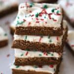 Gingerbread cookie bars with red and green sprinkles