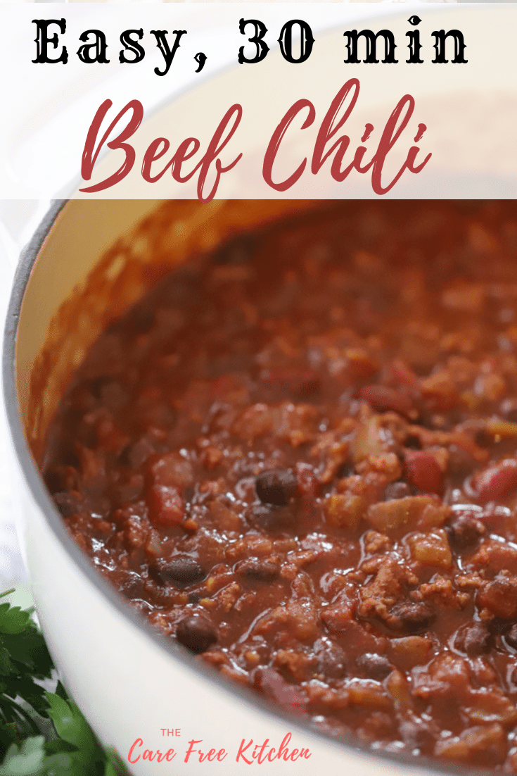 chili recipe in a large white pot