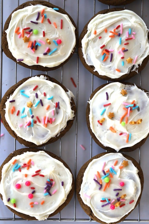 Molasses cookies with white buttercream frosting