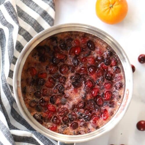 cranberry orange sauce in a saucepan