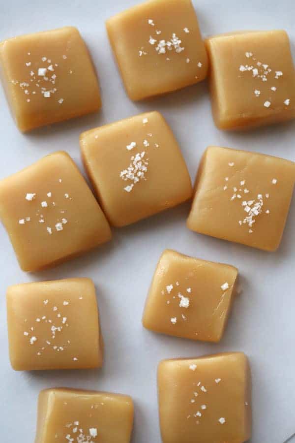 homemade caramel recipe with salted flakes on top. best caramel recipe. 