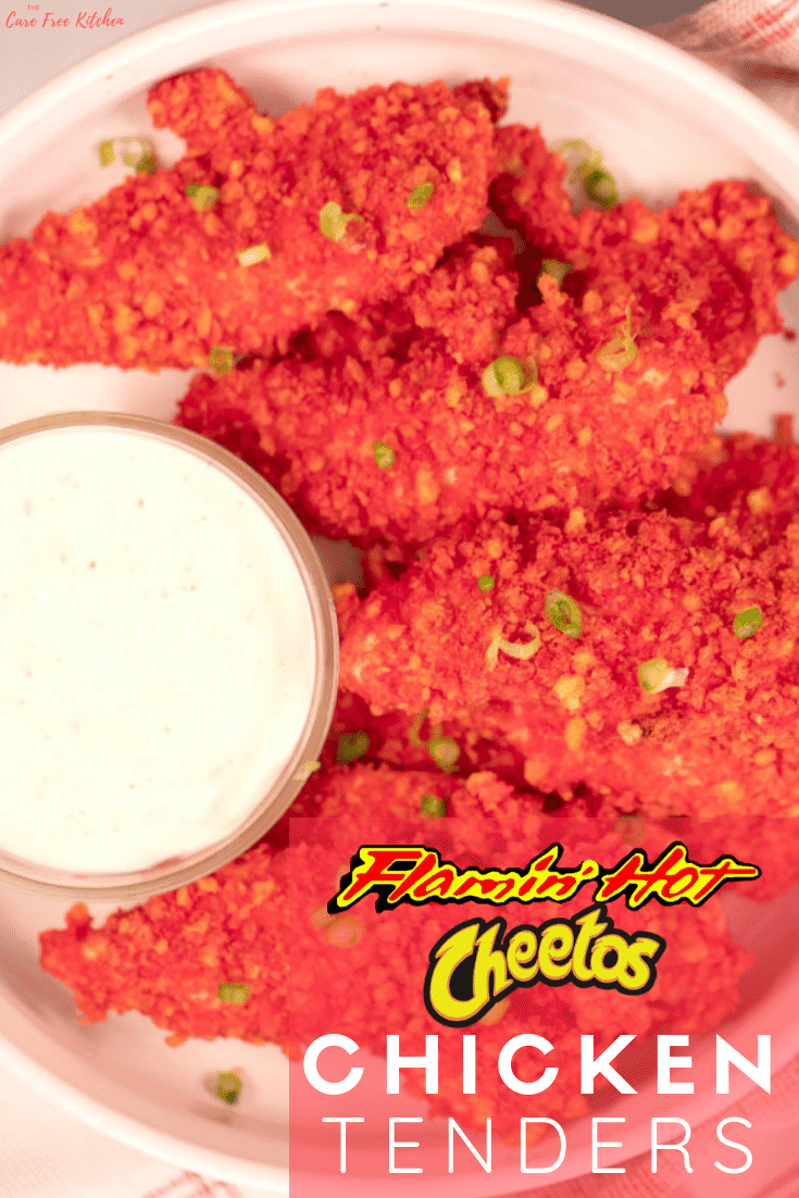 Pinterest pin for Flamin' Hot Cheeto Chicken Tenders