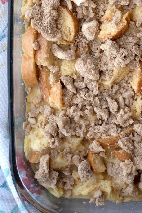 french toast bake, prepared ahead of time in a 9 by 13