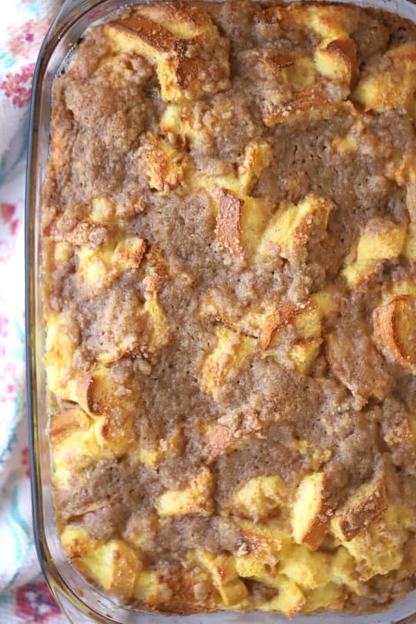 oven baked french toast bake in a glass baking dish