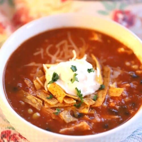 This Turkey Enchilada Soup is one of the best leftover turkey recipes!! It's quick and easy, it can be made in 30 minutes or less.