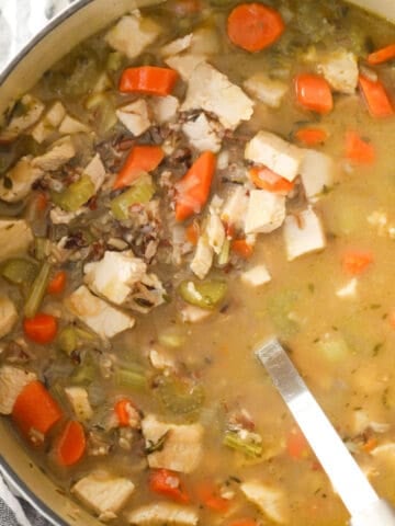 turkey and rice soup in a large pot
