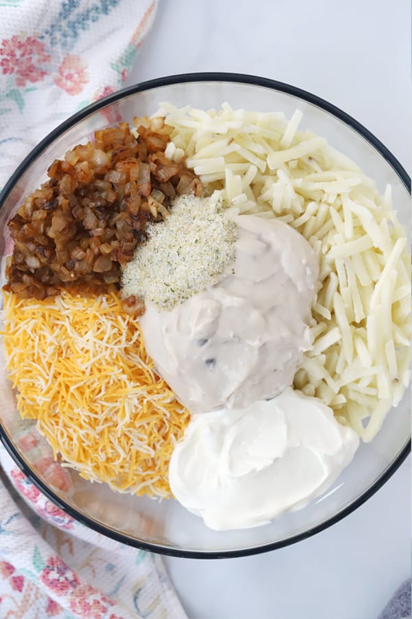 Ingredients in cheesy potato casserole