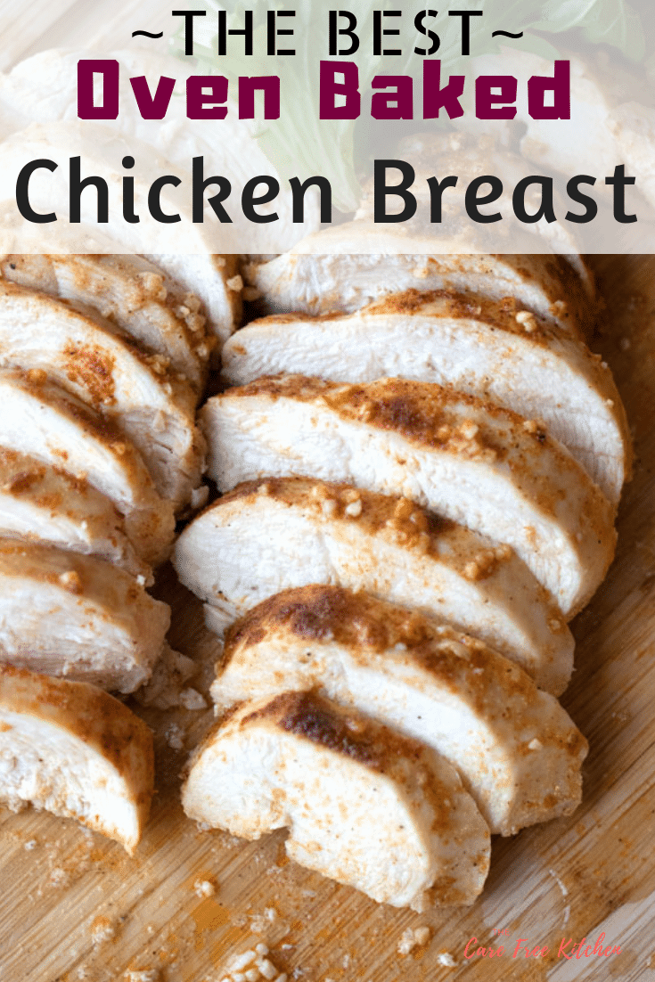 This simple oven baked chicken breast has loads of flavor and is made with simple ingredients.  It is the best way to bake chicken and works great on a salad or with a simple side.   boneless skinless chicken breast recipes, baked chicken breast bone in.