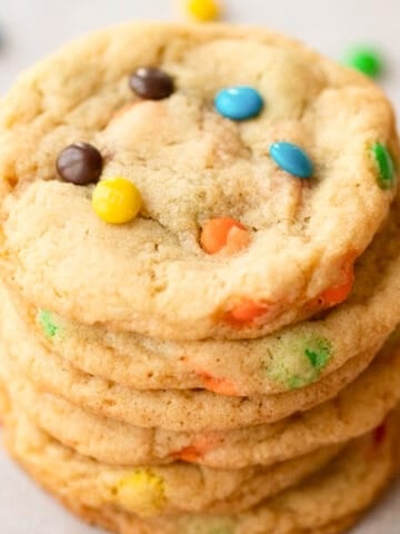 homemade m and m cookies stacked