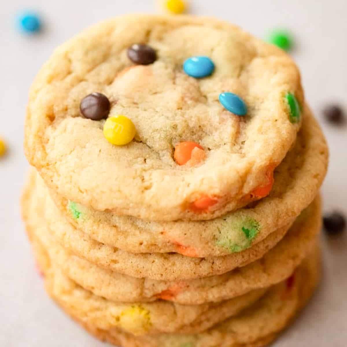 homemade m and m cookies stacked
