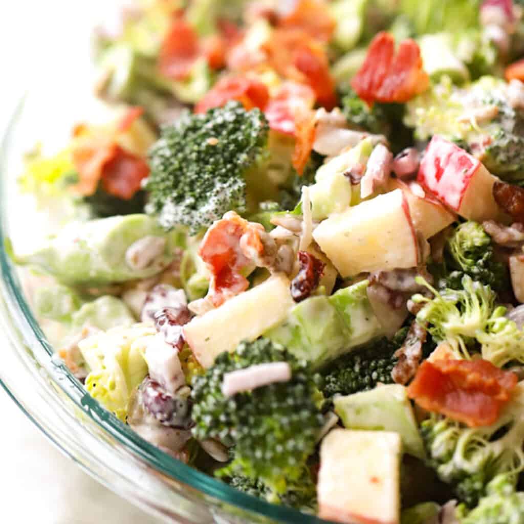 raw broccoli salad with bacon, broccoli bacon salad, raw broccoli salad, memorial day menu ideas