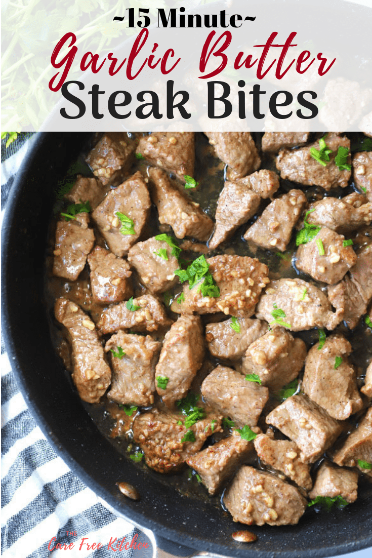 This garlic butter steak bites recipe is an easy dinner idea that only takes about 15 minutes.  This is such an easy steak bites recipe and perfect as a main course for dinner or a steak bites appetizer. 