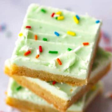 cookie bars with lime coconut buttercream frosting