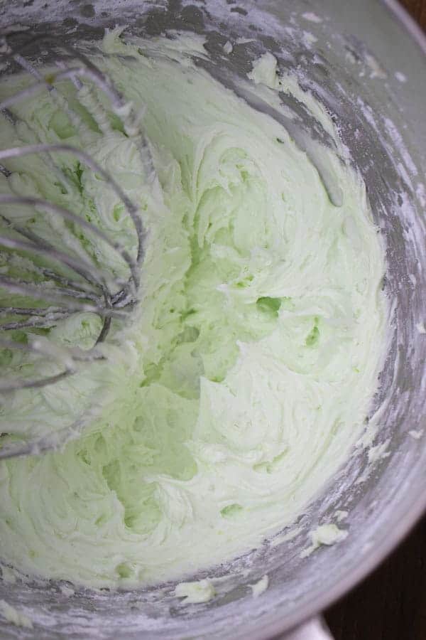 coconut lime buttercream frosting in a mixing bowl