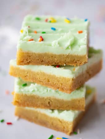 cookie bars with lime coconut buttercream frosting
