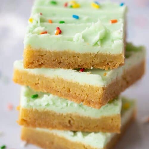 cookie bars with lime coconut buttercream frosting