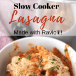 how to make slow cooker ravioli lasagna, lazy lasagna recipe, easy dinner recipe.