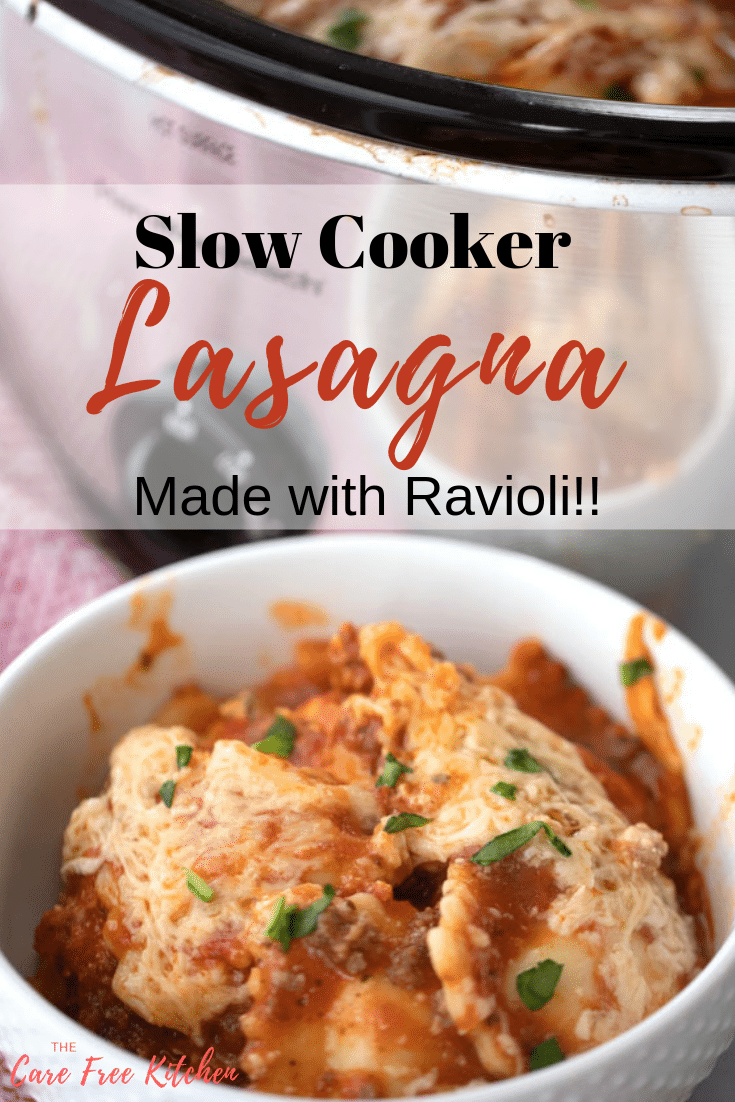 ravioli lasagna crockpot  served in a bowl. 