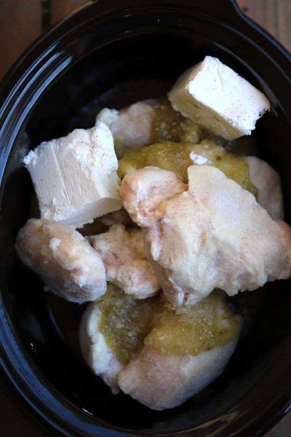 Crockpot Chicken Salsa Verde in a crockpot