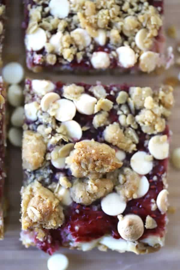 Oatmeal Cookie Bars with White Chocolate and Raspberry