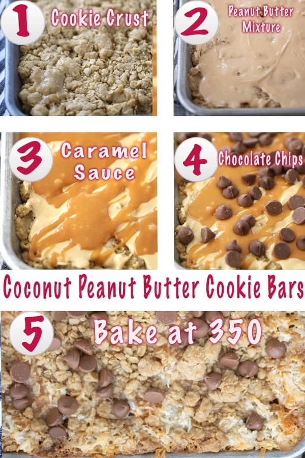 step by step instructions for making caramel peanut butter cookie bars