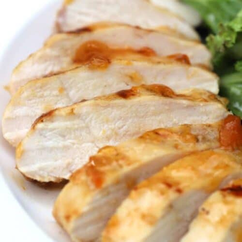 easy apricot chicken recipe on a white plate
