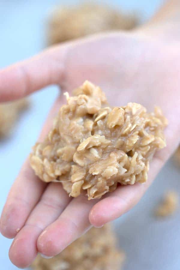 Peanut Butter No Bake cookies in a hand