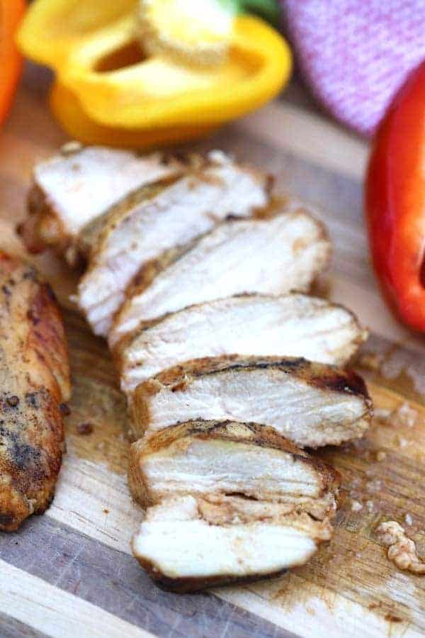 southwest grilled chicken sliced on cutting board